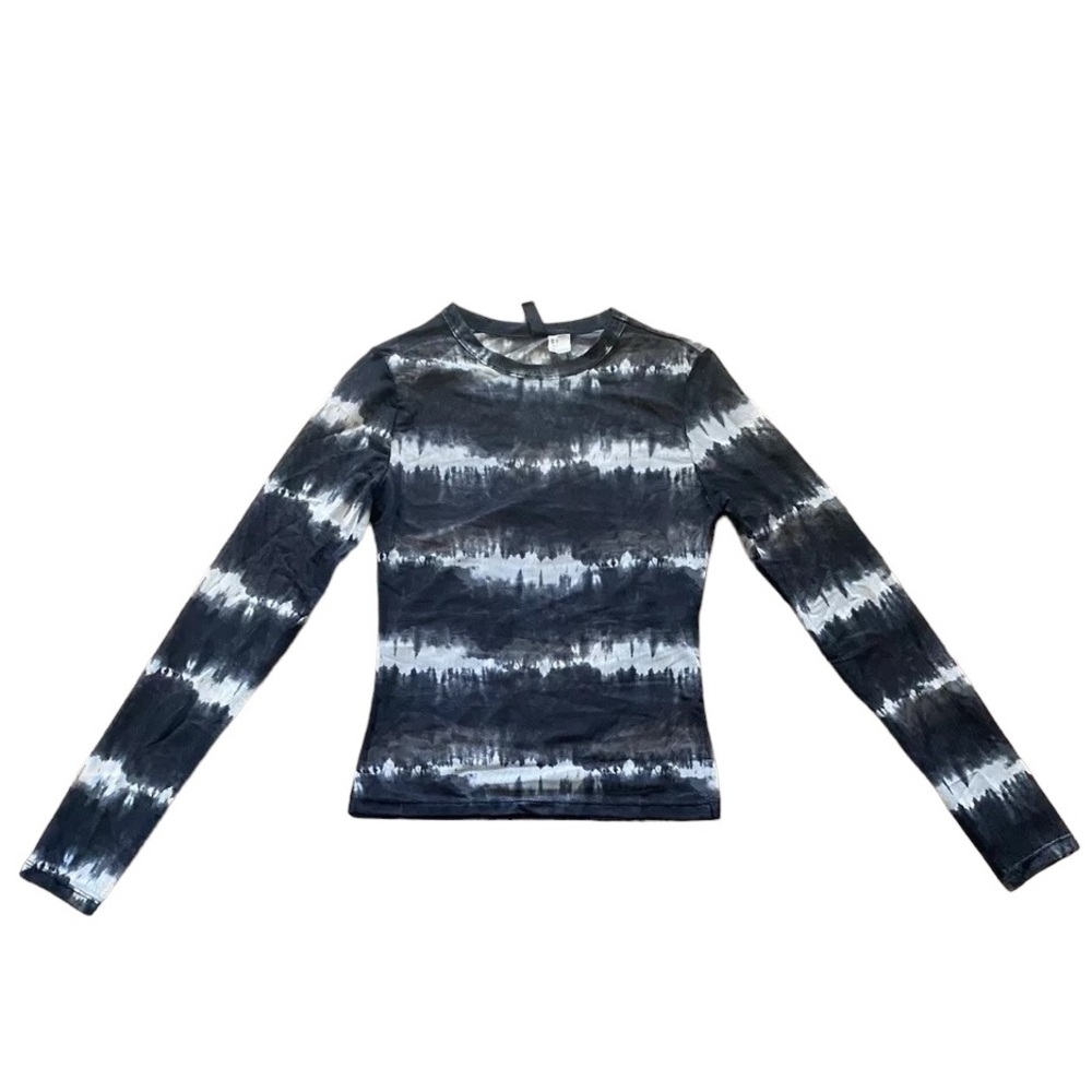 H&M (Divided) Mesh Black & White Tie-Dye Long Sleeve Top Size
